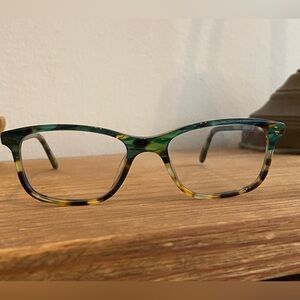 Zenni Blue Light Glasses Green & Brown Rectangular Frame Non Prescription